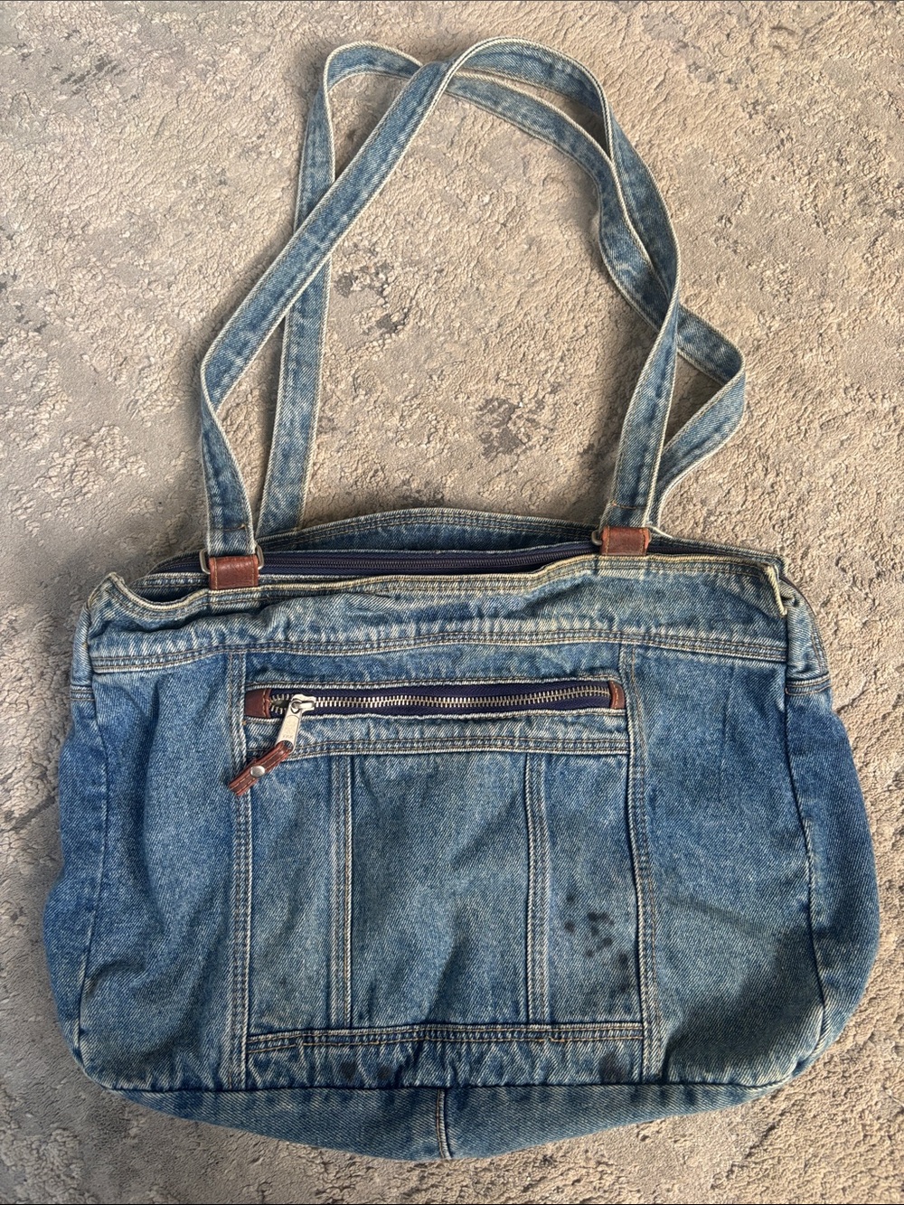VINTAGE Denim Blue Casual Shoulder Bag for Men INK spill front